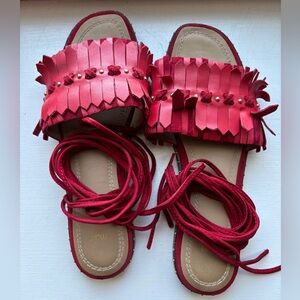 Maje Vibrant Red Fringe Sandals